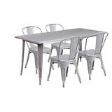 Flash Furniture 31.5'' x 63'' Rectangular Silver Metal Indoor-Outdoor Table Set with 4 Stack Chairs screenshot. Desks directory of Office Furniture.