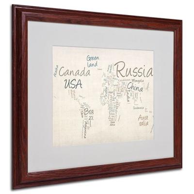 Typography World Map Artwork by Michael Tompsett in Wood Frame, 16 by 20-Inch