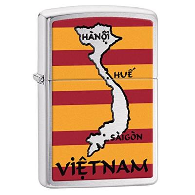 Zippo Lighter: Vietnam Map and Flag - Brushed Chrome 77295