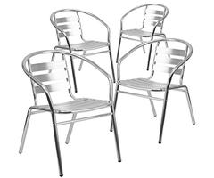 Flash Furniture 4 Pk. Commercial Aluminum Indoor-Outdoor Restaurant Stack Chair with Triple Slat Bac