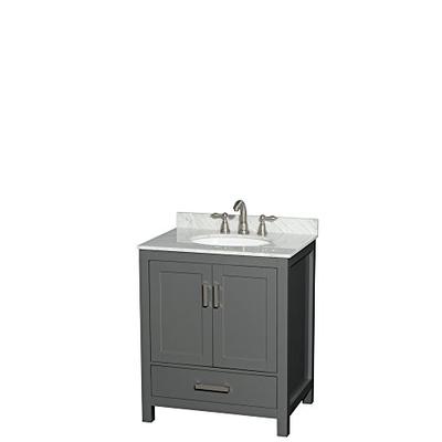 Wyndham Collection Sheffield 30 inch Single Bathroom Vanity in Dark Gray, White Carrara Marble Count