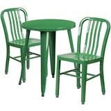 Flash Furniture 24'' Round Green Metal Indoor-Outdoor Table Set with 2 Vertical Slat Back Chairs screenshot. Patio Furniture directory of Outdoor Furniture.