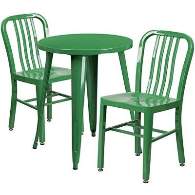 Flash Furniture 24'' Round Green Metal Indoor-Outdoor Table Set with 2 Vertical Slat Back Chairs