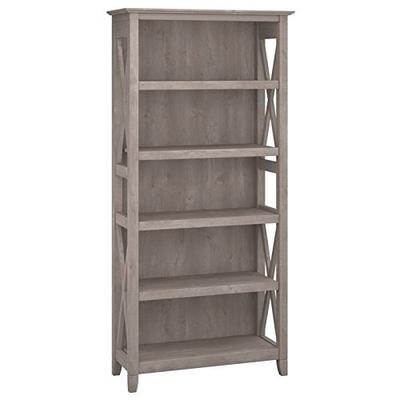 Bush Furniture Key West Collection 5 Shelf Bookcase in Washed Gray