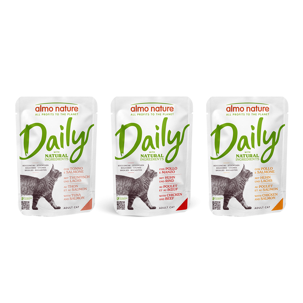 Almo Nature Daily 6 x 70 g umido per gatto - Mix 1: Pollo e Salmone, Pollo e Manzo, Tonno e Salmone