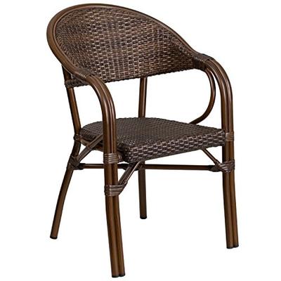 Flash Furniture Milano Series Cocoa Rattan Restaurant Patio Chair with Bamboo-Aluminum Frame