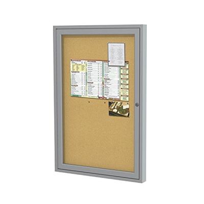 Ghent 36"x36" 1-Door indoor Enclosed Bulletin Board , Shatter Resistant, with Lock, Satin Aluminum F