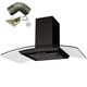 SIA CGH80BL 80cm Curved Glass Black Cooker Hood Extractor Fan And 3m Ducting Kit
