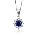 MIORE Sapphire and Diamond Necklace for women in White gold 9 ct (375) chain and pendant Brilliant cut diamonds 0.08 carat - 45 cm spring ring lock