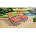 Florence Chaise Set of 2 Outdoor Wicker Patio Furniture w/ Side Table in Tangerine - TK Classics Florence-2X-St-Tangerine