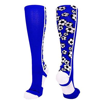 MadSportsStuff Crazy Soccer Socks with Soccer Balls Over The Calf (Royal/White, Small)