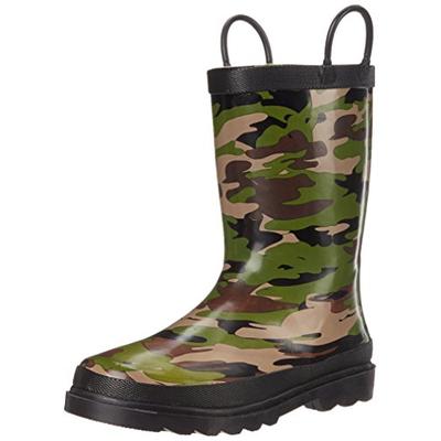 Western Chief Boys Waterproof Printed Rain Boot with Easy Pull On Handles, Camo, 7 M US Toddler