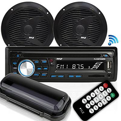 Marine Stereo Receiver Speaker Kit - in-Dash LCD Digital Console Built-in Bluetooth & Microphone 6.5