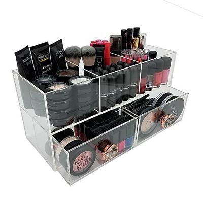 OnDisplay Andrea Deluxe Acrylic Cosmetic/Jewelry Organization Station w/Geode knobs - White/Rose Gol