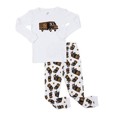 Leveret Boys UPS Truck 2 Piece Pajama Set 100% Cotton White 2 Toddler