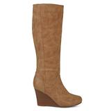 Brinley Co. Womens Regular and Wide Calf Round Toe Faux Leather Mid-Calf Wedge Boots Tan, 9 Wide Cal screenshot. Shoes directory of Clothing & Accessories.