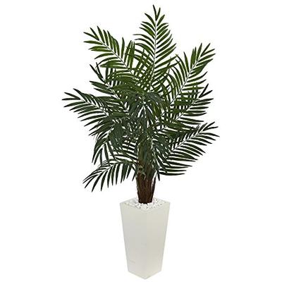 Nearly Natural Artificial 5.5' Areca Palm Tree in White Tower Planter Green