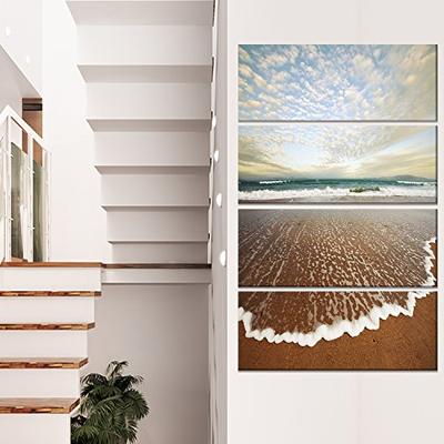Designart Fantastic Waves and Clouds in Beach - Large Seashore Glossy Metal Wall Art 28x48-4 Equal P