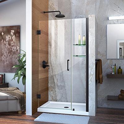 DreamLine Unidoor Min 41 in. to Max 42 in. Frameless Hinged Shower, Clear 3/8 in. Glass Door, Satin