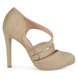 Brinley Co. Womens Round Toe Faux Suede Crossover Strap High Heels Taupe screenshot. Shoes directory of Clothing & Accessories.