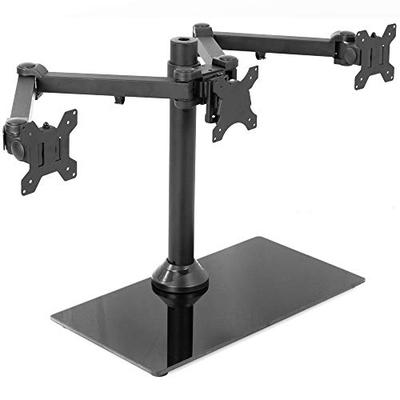 VIVO Black Triple Monitor Mount Freestanding Desk Stand w/Glass Base | Heavy Duty Fully Adjustable S
