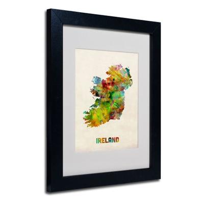 Ireland Watercolor Map by Michael Tompsett, White Matte, Black Frame 11x14-Inch