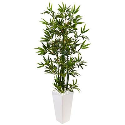 Nearly Natural 4.5' Bamboo Artificial Tree in White Tower Planter Green