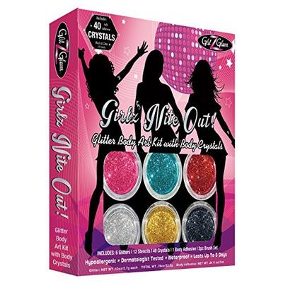 Girlz Night Out Glitter Tattoo Kit with 40 Rhinestones -Hypoallergenic and Dermatologist Tested!- Fl