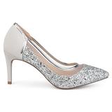 Brinley Co. Womens Kori Faux Suede Mesh Glitter Almond Toe Heels Silver, 9 Regular US screenshot. Shoes directory of Clothing & Accessories.