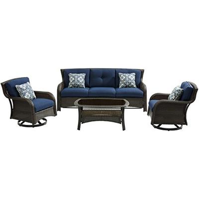 Hanover STRATH4PCSW-S-NVY Strathmere (4 Piece) Lounge Set, Blue Outdoor Furniture, Navy