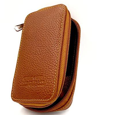 Genuine Leather Double Edge Safety Razor Zippered Travel Case with Compartment for Blades too --- fr