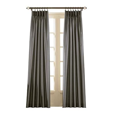 Curtainworks Marquee Pinch Pleat Curtain Panel, Pewter, Faux Silk, 30-Inch x 108 Inch, Solid