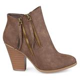 Brinley Co. Womens Faux Leather Stacked Wood Heel Double Zipper Booties Brown, 10 Regular US screenshot. Shoes directory of Clothing & Accessories.