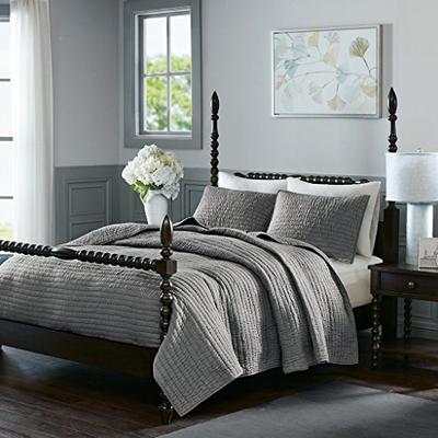 MADISON PARK SIGNATURE Serene Cotton Hand Quilted Coverlet Set Grey King