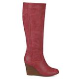 Brinley Co. Womens Regular and Wide Calf Round Toe Faux Leather Mid-Calf Wedge Boots Red, 12 Regular screenshot. Shoes directory of Clothing & Accessories.