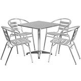Flash Furniture 27.5'' Square Aluminum Indoor-Outdoor Table Set with 4 Slat Back Chairs screenshot. Home Organization directory of Home & Garden.