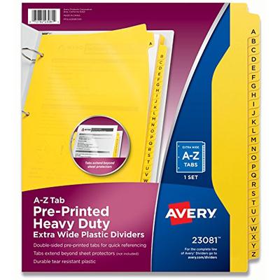 Avery Heavy-Duty Plastic Industrial Dividers, 26 A-Z Tabs, Yellow (23081)