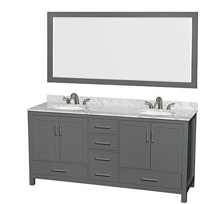 Wyndham Collection Sheffield 72 inch Double Bathroom Vanity in Dark Gray, White Carrara Marble Count