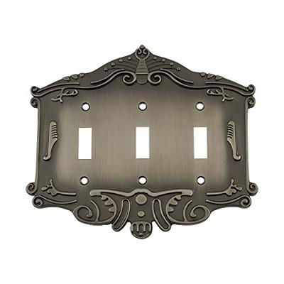 Nostalgic Warehouse 719796 Victorian Switch Plate with Triple Toggle Antique Pewter