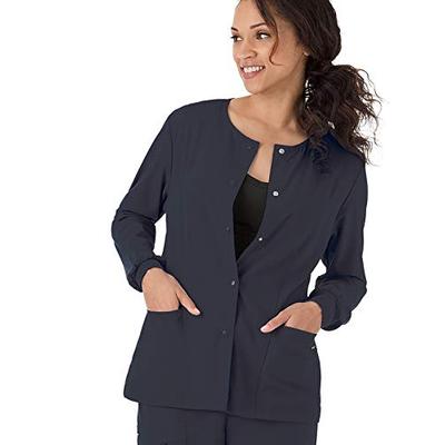 Classic Fit Collection by Jockey Women's Round Neck Solid Scrub Jacket Large Charcoal