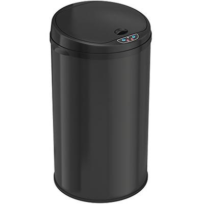 iTouchless Round Sensor Matte Deodorizer Finish Trash Can, 8-Gallon, Black