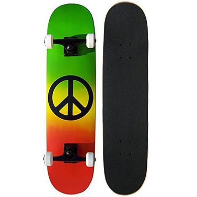 Krown PRO Skateboard Complete Pre-Built RASTA PEACE SIGN 7.75