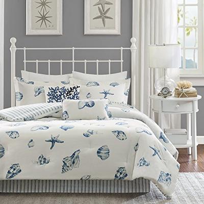 Harbor House Beach House Twin Size Bed Comforter Set - Blue, Ivory, Seashells - 3 Pieces Bedding Set