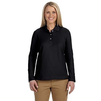 Devon & Jones Ladies Pima Piqué Long-Sleeve Polo, Small, Black