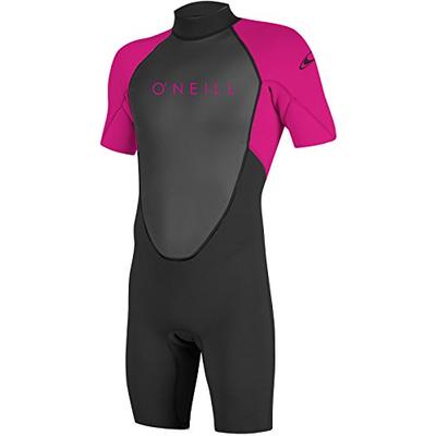 O'Neill Youth Reactor-2 2mm Back Zip Short Sleeve Spring Wetsuit, Black/Berry, 16