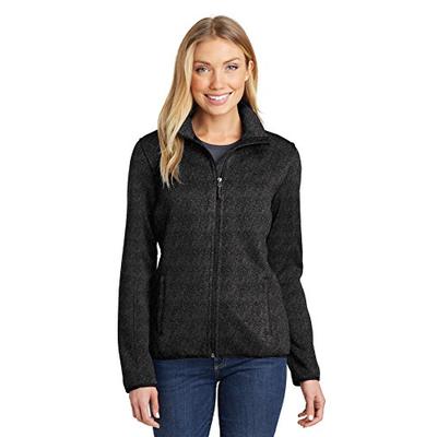 Port Authority Women's Sweater Fleece Jacket, Black Heather, X-Large