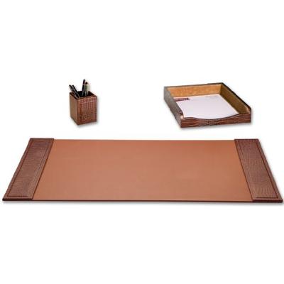 Dacasso Brown Crocodile Embossed Leather Desk Set, 3-Piece
