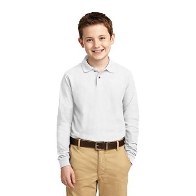 Port Authority Boys' Long Sleeve Silk Touch Polo L White