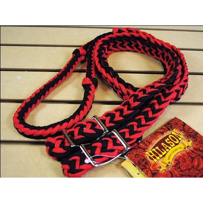 Red Black Braided Poly Barrel Racing Contest Reins Flat W/easy Grip Knots 1 Inch X 8ft