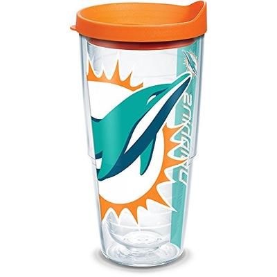 Tervis 1085208 NFL Miami Dolphins Colossal Tumbler with Wrap and Orange Lid 24oz, Clear